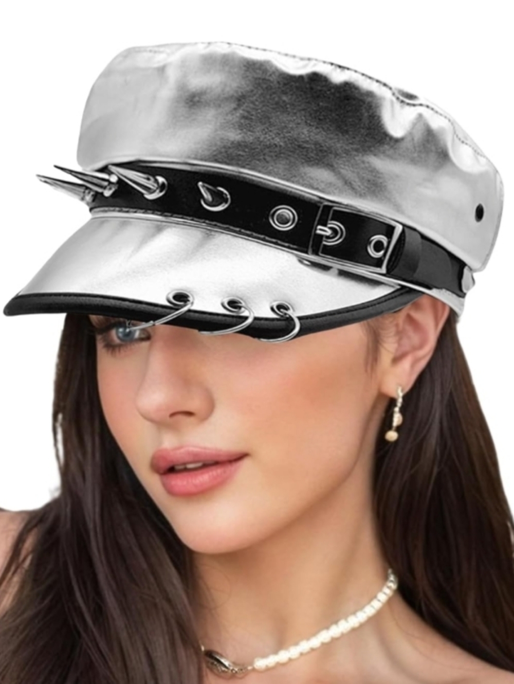 VIPER Metallic Spike Buckle Leatherette Beret Hat Cap NWOT